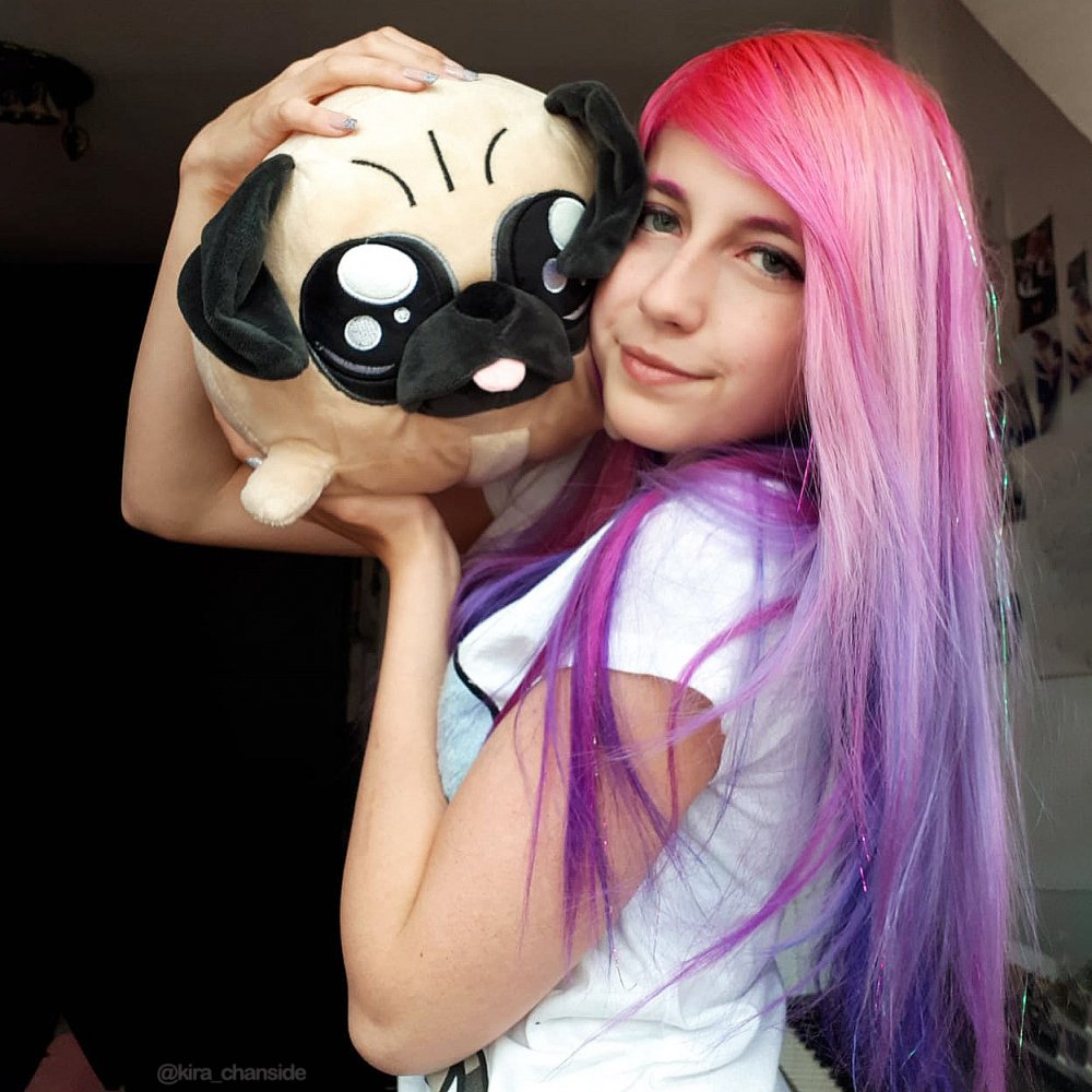 Pink Hair Girl Pug Toy Pillow