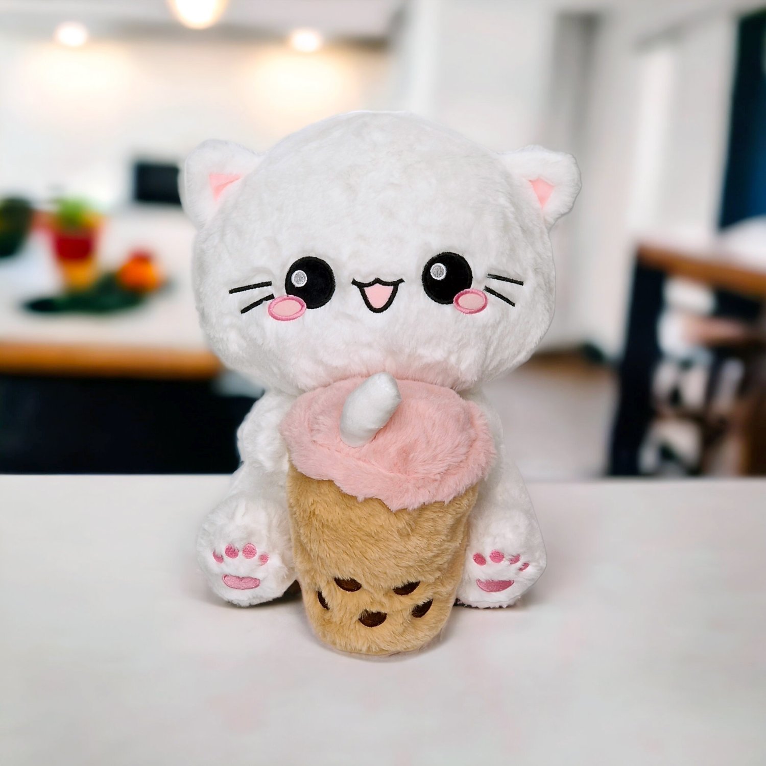 Boba Cat Plush Bubble Tea Pillow Emoticon Toy Cushion