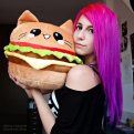 Burger Pillow Cat Emoticon Cute Girl Pink Hair