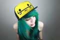 Cute Girl Cap Green Hair Blue Girly Snapback Scene Lady Woman