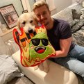 Perrick Pickle Fire Emote Pillow with Dog